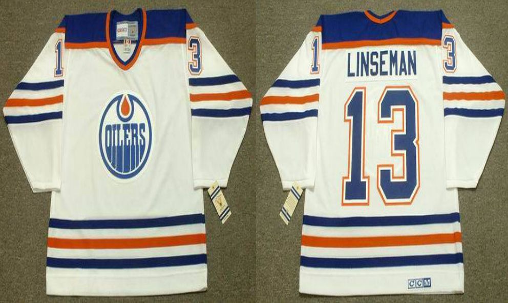 2019 Men Edmonton Oilers 13 Linseman White CCM NHL jerseys
